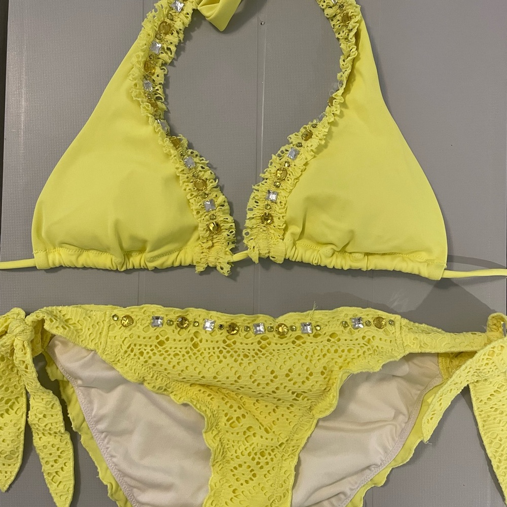 Victoria's Secret Yellow Bikini with Lace and Beads